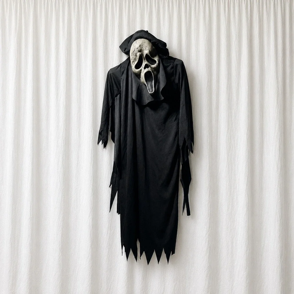 Easter Unlimited Scream Ghost Face Costume OS Black Mask and Robe Set
